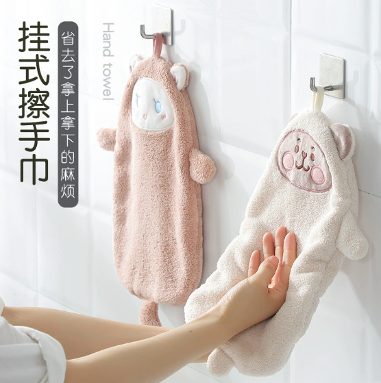 挂式擦手巾双层可爱超强吸水毛巾不掉毛清洁抹布百洁布家用擦手布